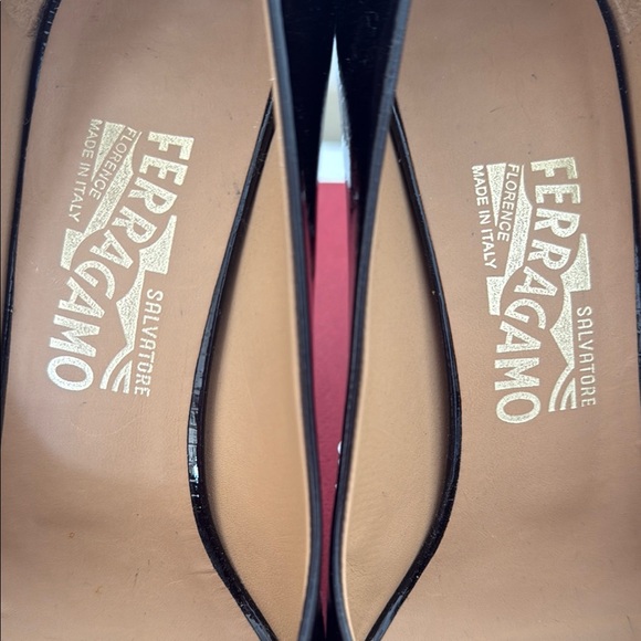 Salvatore Ferragamo Black Patent Leather Peep-Toe Heels - Picture 6 of 6